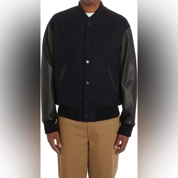 Golden Goose Bomber jacket in dark blue wool & leather sleeves - Picture 5 of 15